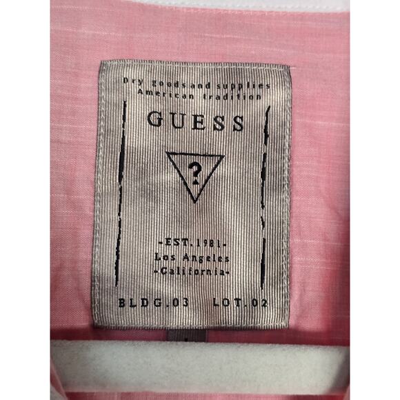 Guess Men's Large Popover, Logan Shirt Pink Regular Fit Button Up Cotton Preppy - Picture 3 of 9